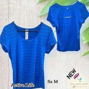 Active Life NEW - Sz M - Lightning Blue meshy-ish Gym work out cover sport shirt